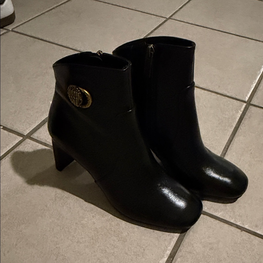 Kurt Geiger Black Ankle Boots with Gold Accent